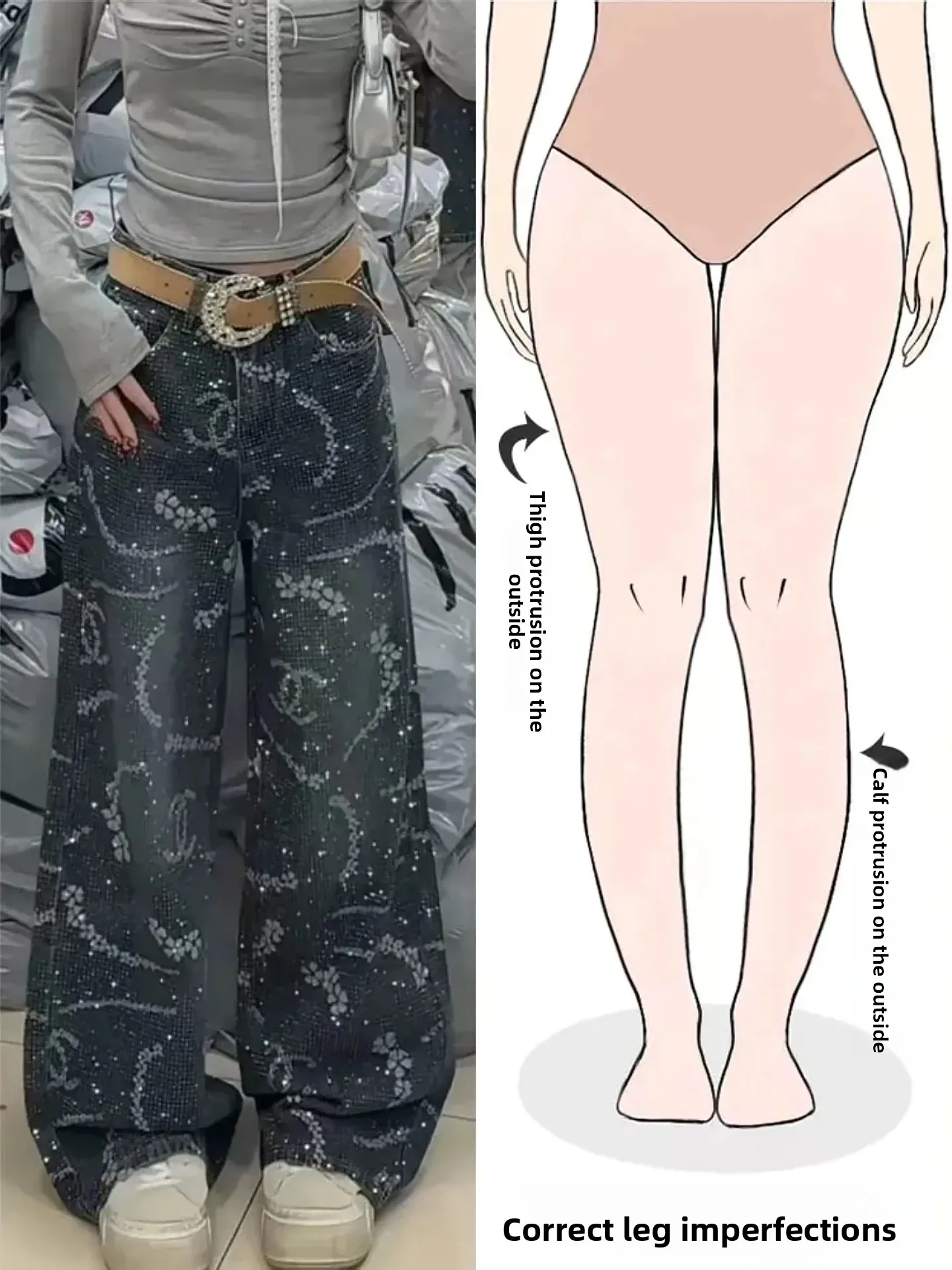 

Американские ретро-джинсы с принтом и стразами, женские свободные джинсы с широкими штанинами, новинка весны, дизайн в стиле High Street, для фигуры типа «груша»