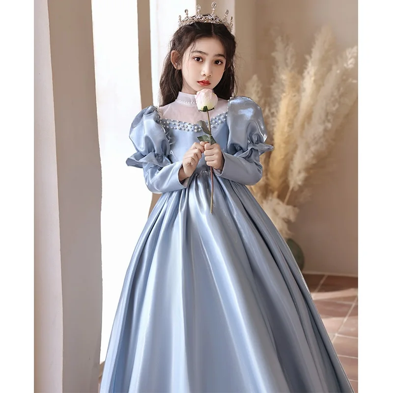 Girls Satin Princess Sleeve Long Sleeve Flower Girl Dress Wedding Dress Junior Bridesmaid Dress Evening Dress/Custom