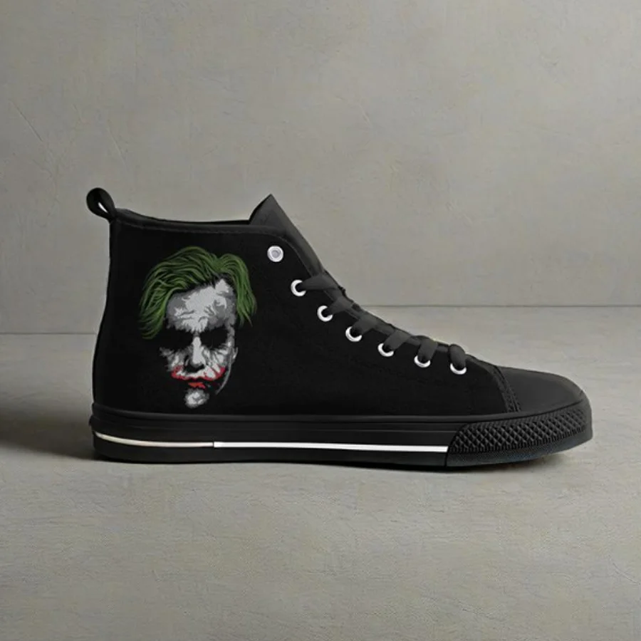 

Customizable Joker print high top canvas shoes denim shoes casual sneakers for boys and girls Eur Size 35-48
