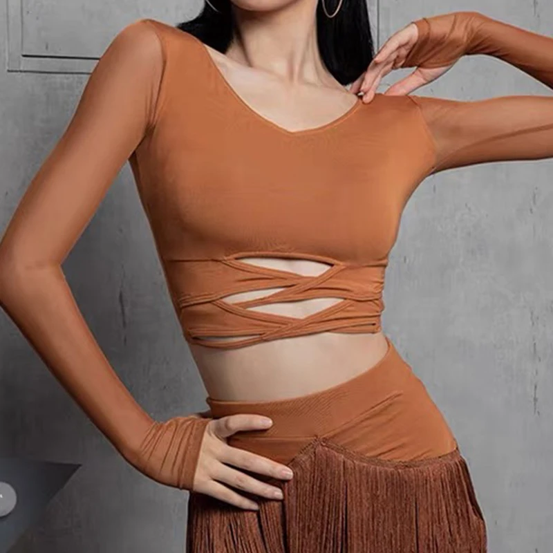 ผู้หญิงละตินเต้นรําชุดเซ็กซี่ไม่สม่ําเสมอพู่เต้นรํากระโปรงห้องบอลรูม Rumba Samba Tops หญิง Chacha STAGE เครื่องแต่งกาย