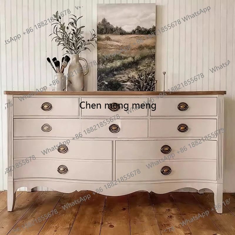 

French retro solid wood nine-bucket cabinet, antique living room drawer storage, dining side, locker