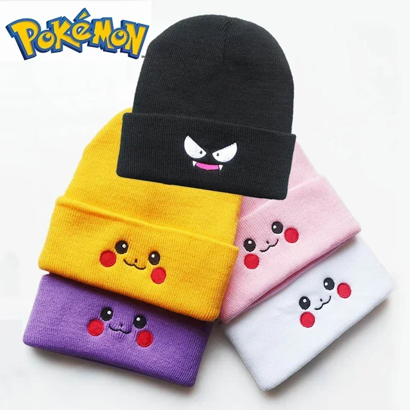 New Pokémon Winter Knitted Hat Pikachu Gengar Men and Women Simple Versatile Wool Cap Outdoor Warm Suitable for Daily Wear