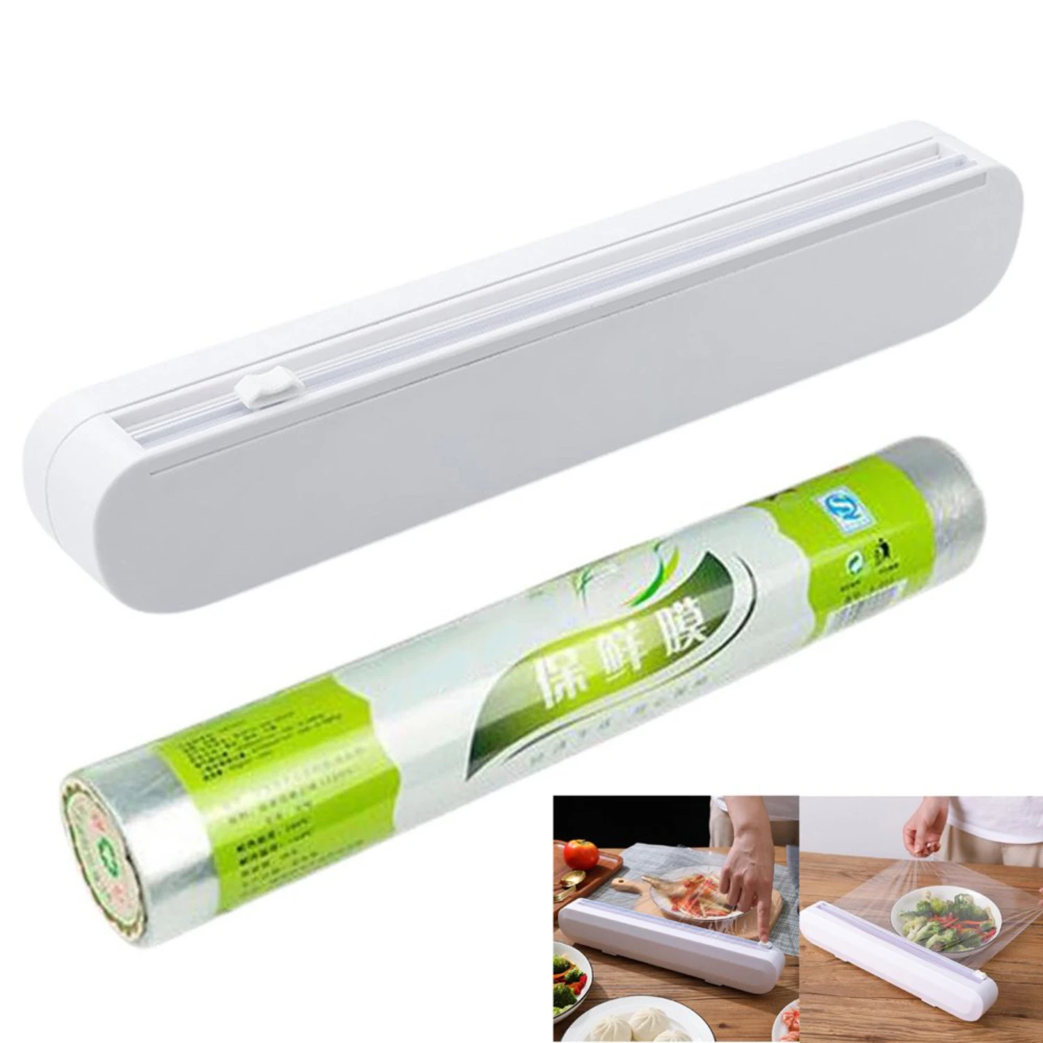 Refillable Plastic Wrap Dispenser with Slide Cutter - Reusable Food Wrap Dispenser