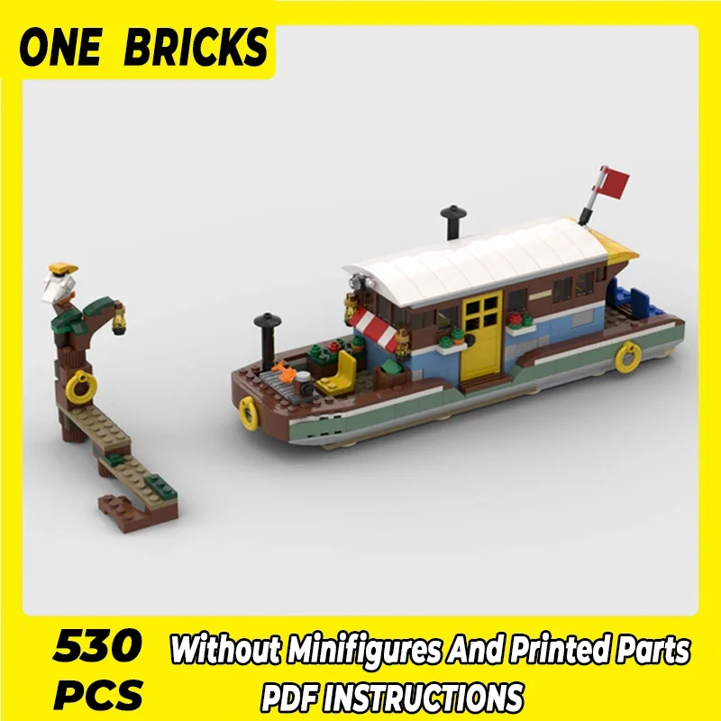 

Moc Building Bricks Boat Model Large Houseboat With Dock Technology Modular Blocks Gifts Toys For Children DIY Sets Assembly