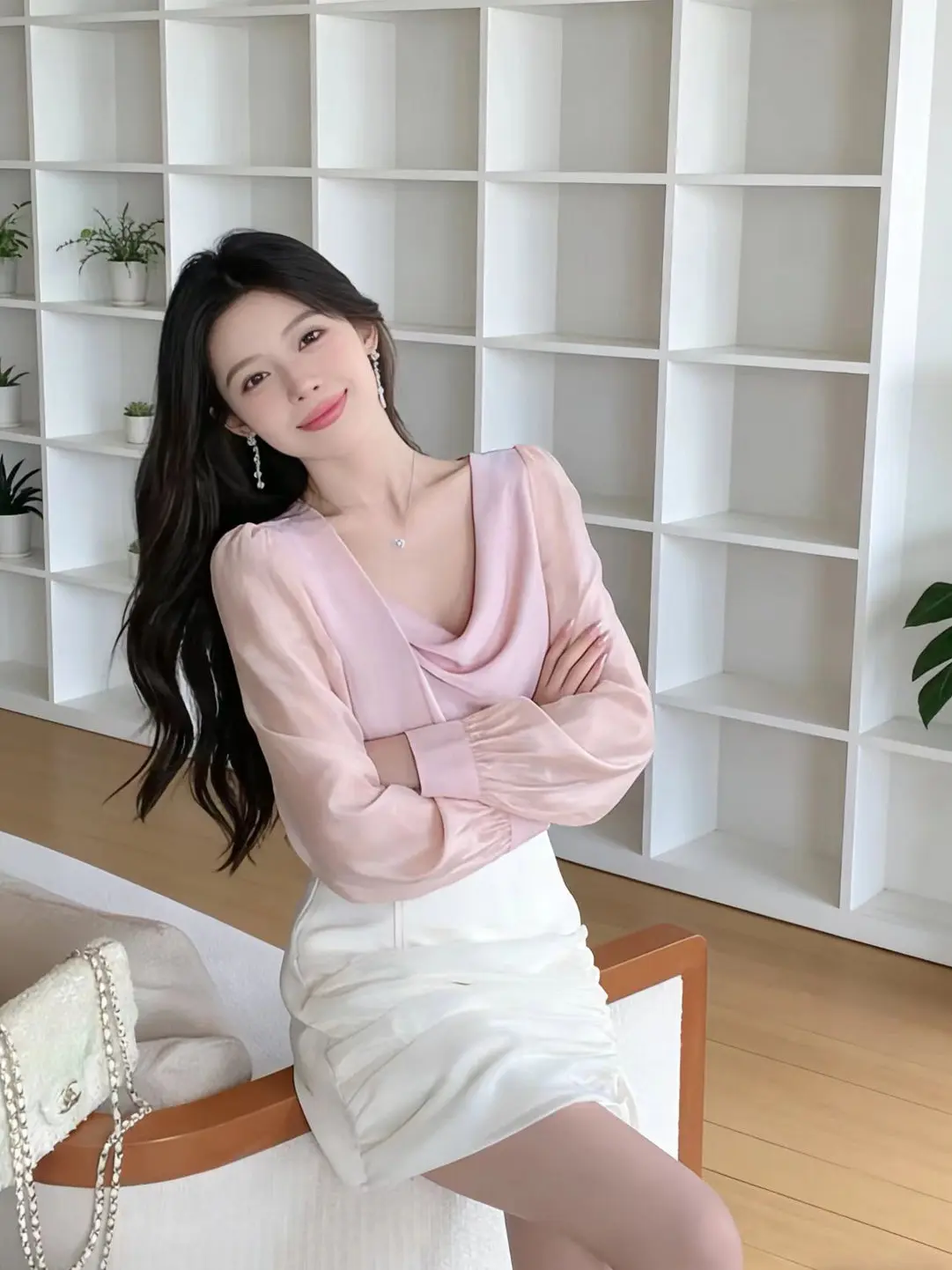 

Faionable Long Sve Women's irt Pink Spring 2026 New Design Commute Sle Korean Version Polyester Fiber Lantern Sve