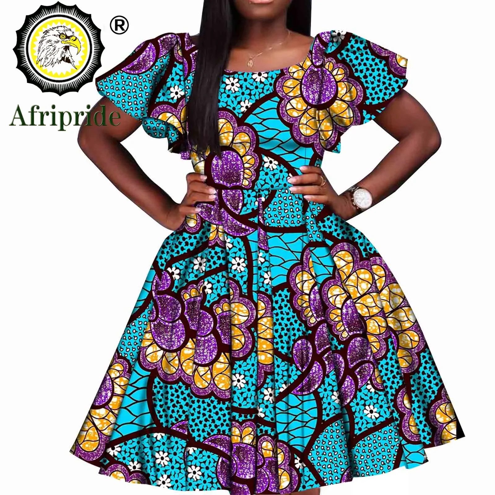 African Dresses for Women Vintage Polka Dot Dashiki Print Retro Women Spring Short Sleeve Plus Size Slim Fit AFRIPEIDE S1925021