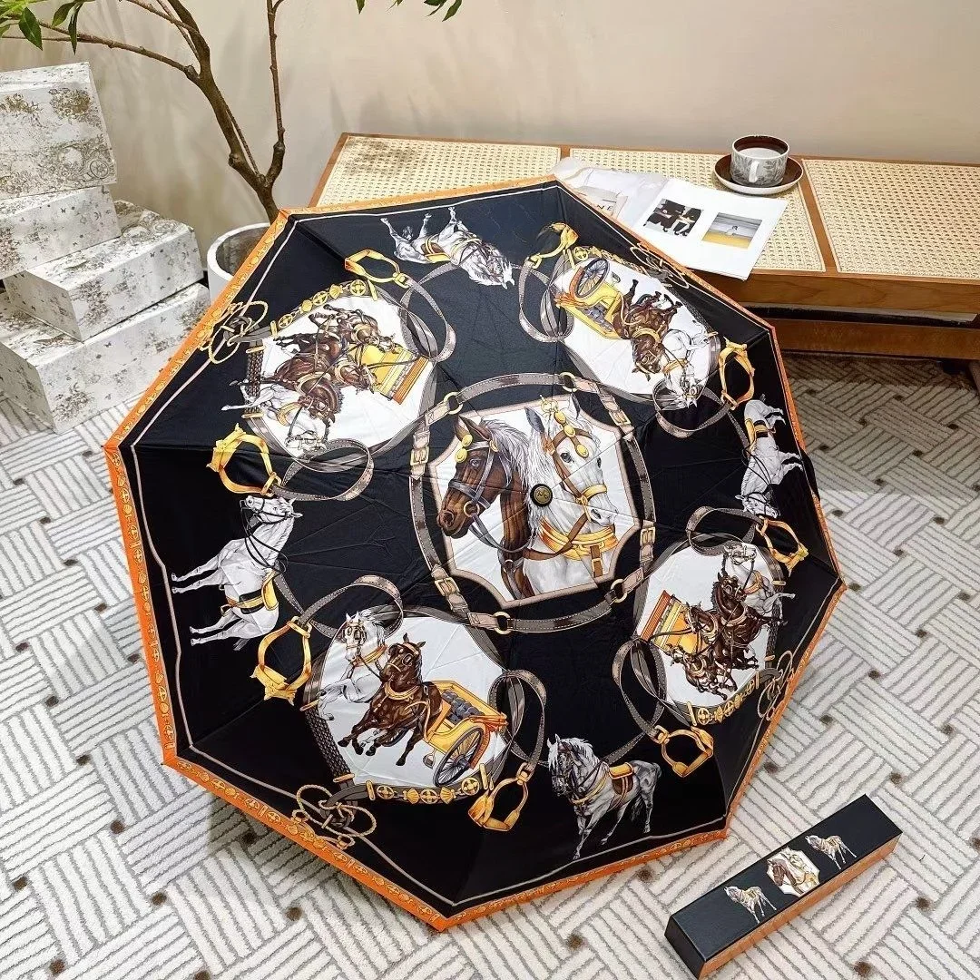 

Double Horse Sun Umbrella Folding Automatic Opening Umbrella Vinyl Protective UV-Proof Sun Umbrella Unisex