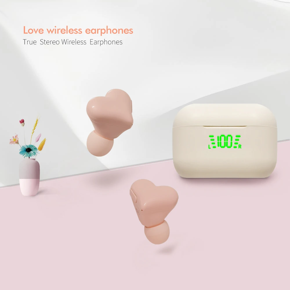 Sports Bluetooth Headset With Volume Adjustment Headphones Girls' Favourite Heart-Shaped Wireless Earbuds Suitable For Outdoors