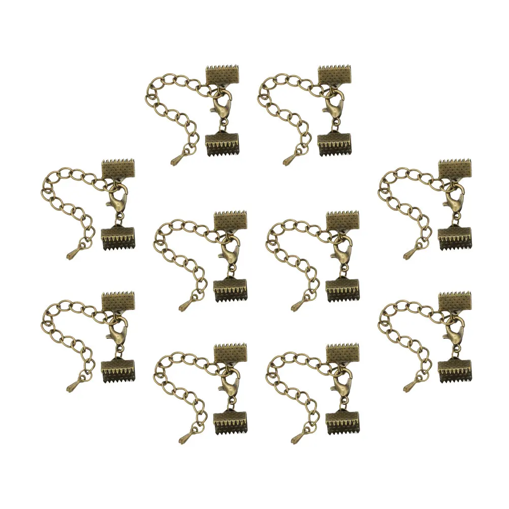 

10 pcs 10Mm Plated Ribbon Ends Fastener Clasps Textured Crimp End Clamps Cord Buckles Jewelry Making Accessories Diy Bronze 5Cm