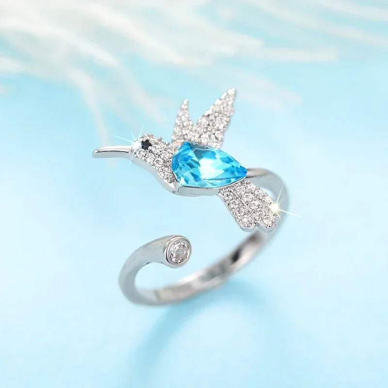 Huitan Mode Niedlichen Vogel Öffnung Ringe für Frauen Charming Exquisite Glänzende Kubikzircon Zubehör Kreative Schöne Party Schmuck