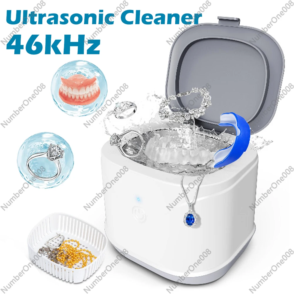 46kHz Ultrasonic Retainer Cleaner Dental Ultrasonic Bath Portable Ultrasonic Cleaner Machine Sonic Washer for Dentures Aligner