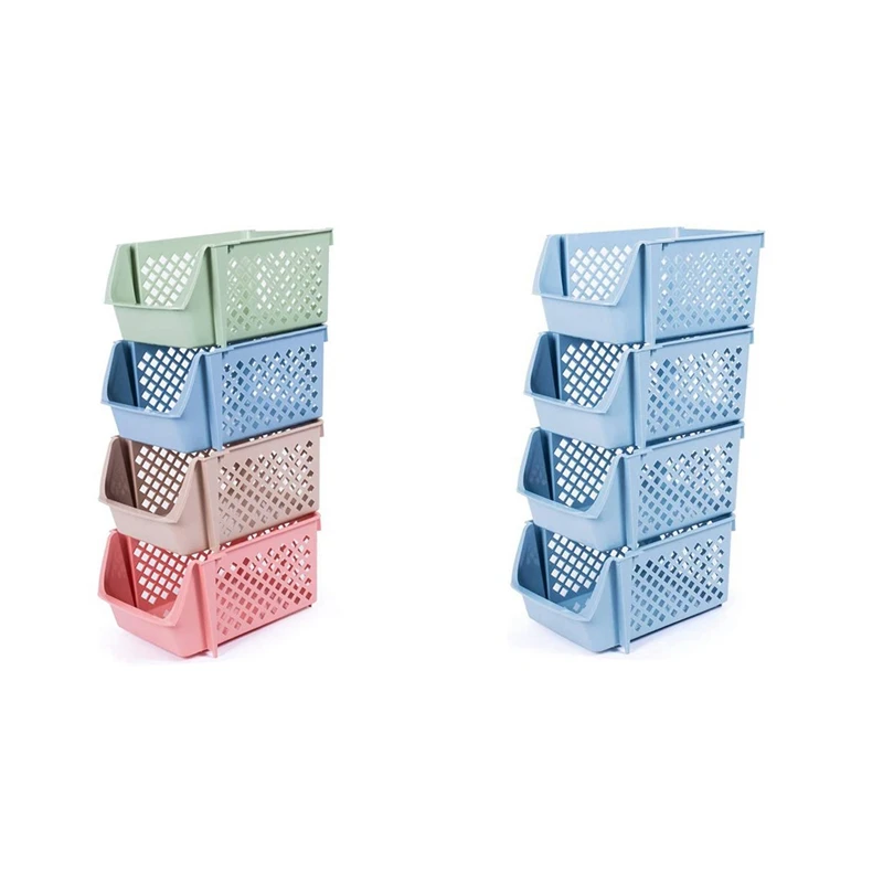 4Pcs Stackable Storage Basket Organizer For Food Snacks Toys Toiletries Plastic Storage Bins