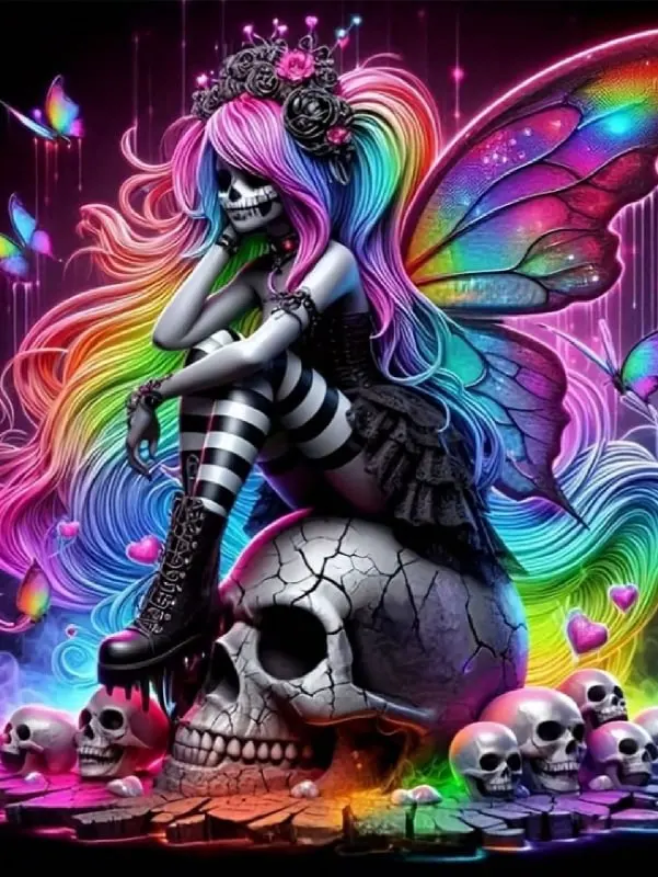 

Butterfly Skeleton Girl AB Diamond Painting Kits Photo Art Diy Full Square Round Mosaic Cross Stitch Embroidery Home Decor Gift