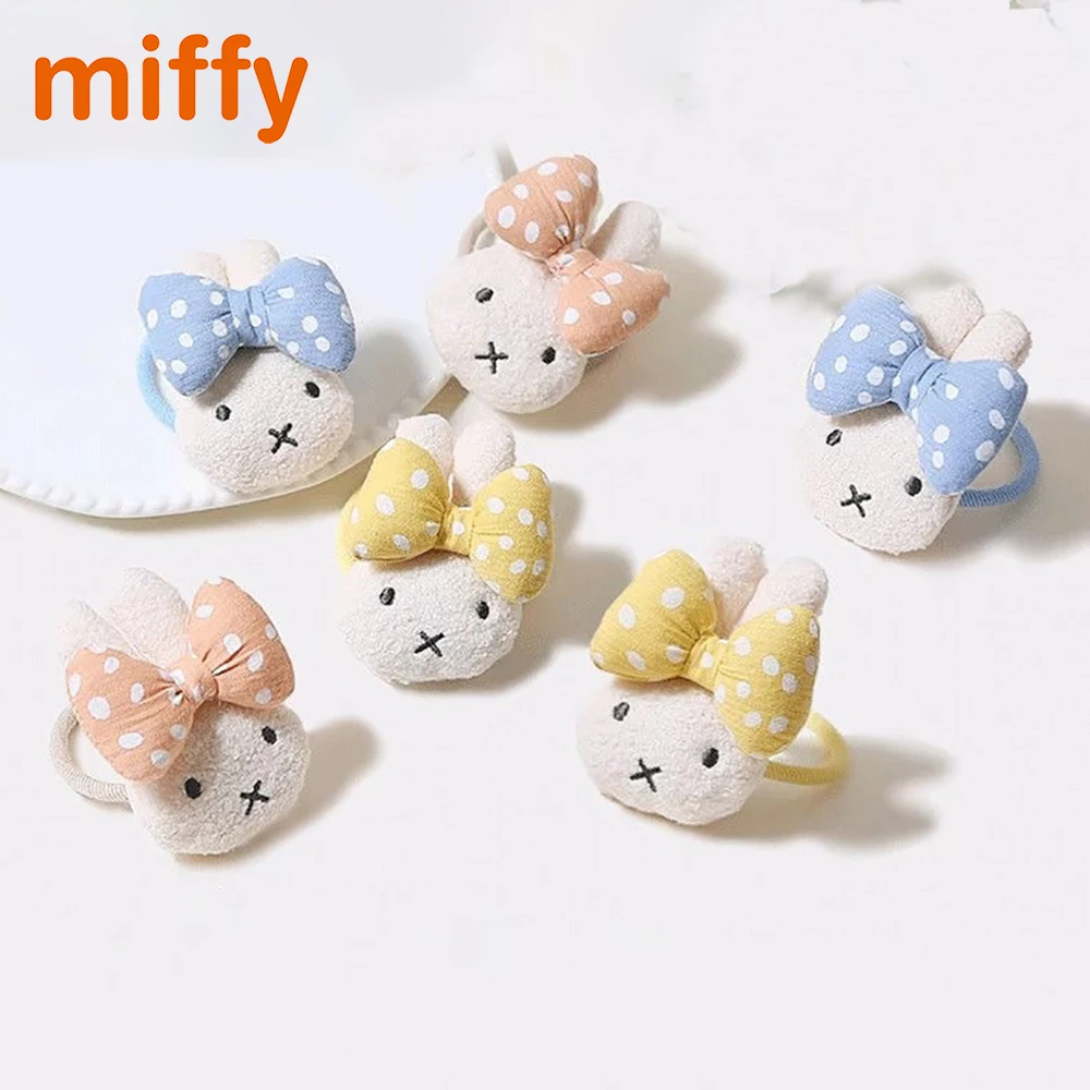 

Kawaii Miffy Cute Plush Hair Rope Cartoon Rabbit Bowknot T Rubber Band Versatile Head Accessories Girl Gift