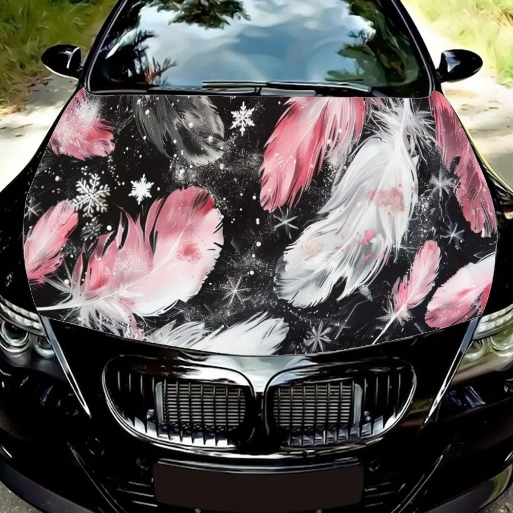 

Перья, красивая, черно-розовая цветовая схема, крутая художественная; Праздничный; Красочный; Подарок; Наклейка на капот автомобиля, Наклейка на грузовик,