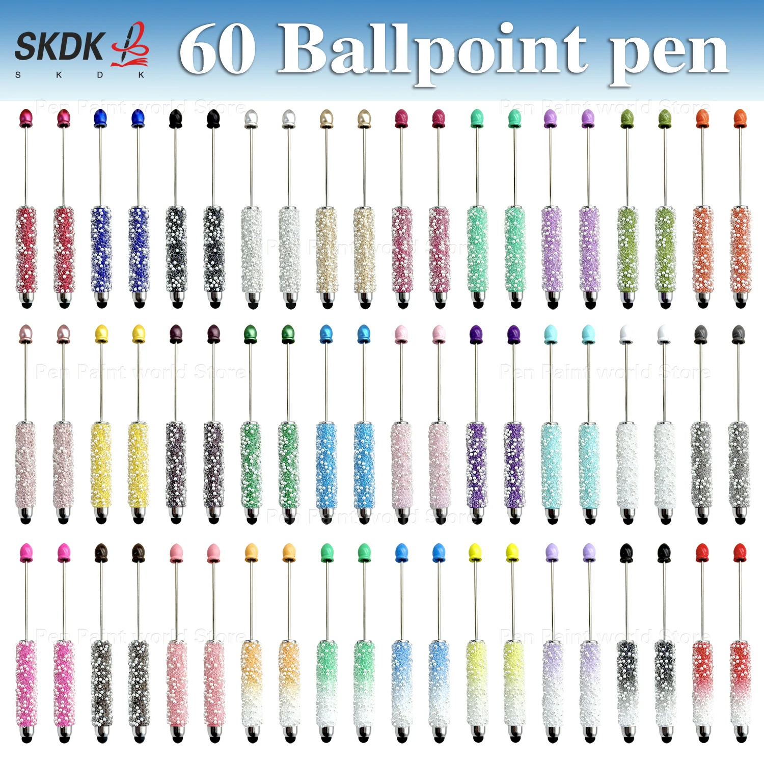 

60Pcs DIY Bead Pen – Stylus & Ballpoint Combo with Shiny Beads for Creative Writing & Gifting Ballpoint Pen
