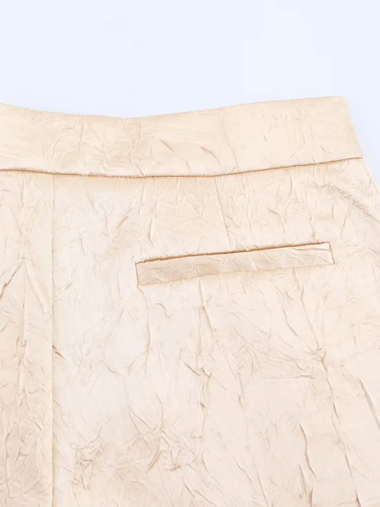 2025 เสื้อผ้าผู้หญิงใหม่สไตล์ยุโรปและอเมริกาจีบผลพื้นผิวสบายๆกางเกงเอวกลาง