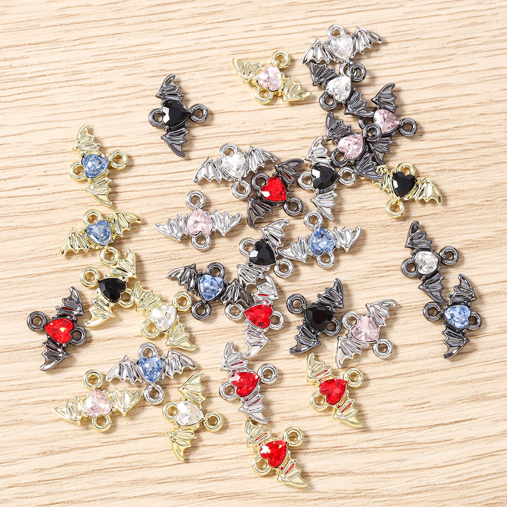 5 Stück 15 x 11 mm niedliche bunte Kristall-Metall-Herzflügel-Anhänger-Verbinder für die Schmuckherstellung, Halsketten, Armbänder, DIY-Bastelbedarf – Detail 21