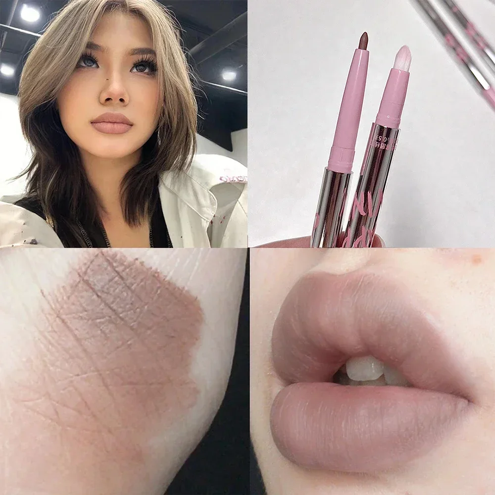 Matte Pink Lip Liner ปากกา Nude สีน้ําตาลลิปสติก Lip Makeup Mist เครื่องสําอาง Silver Tube Smooth Lip Contouring Lipliner ดินสอ