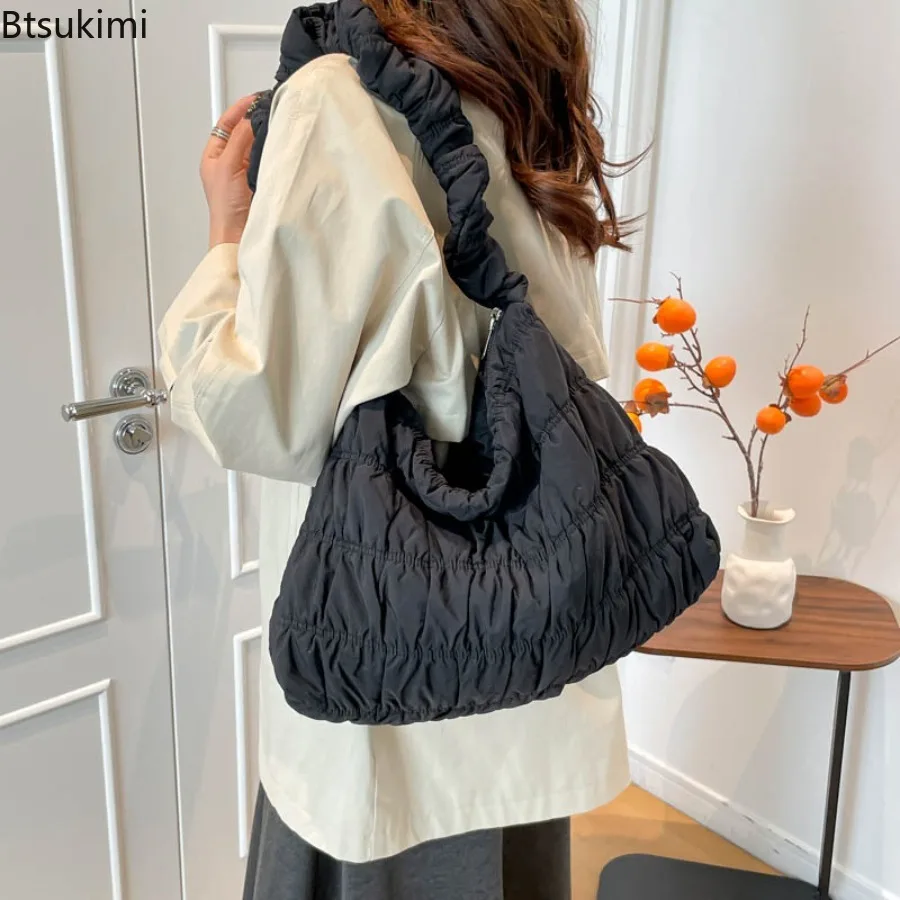 Sense of Luxury High Quality Wrinkles Cloth Shoulder Bags Solid Zipper Popularity Personality Crossbody Bags for Women 2026 New