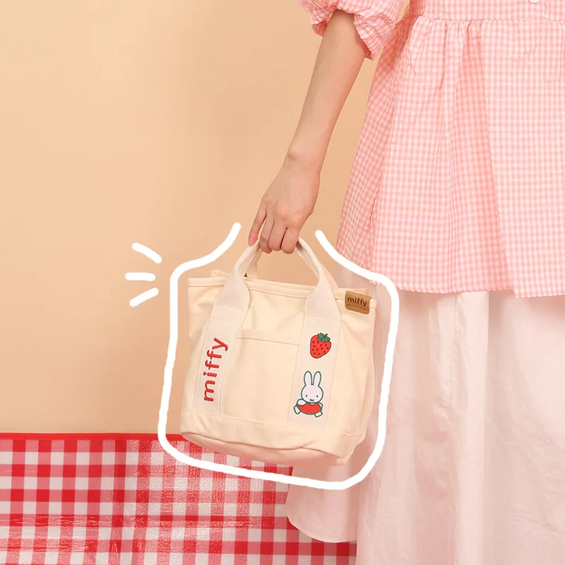 Miffys  handbag  Having a partition layer  Leisure  Portable  Solid color  lovely  Girls  Bento lunch box bag  Canvas bag  gift