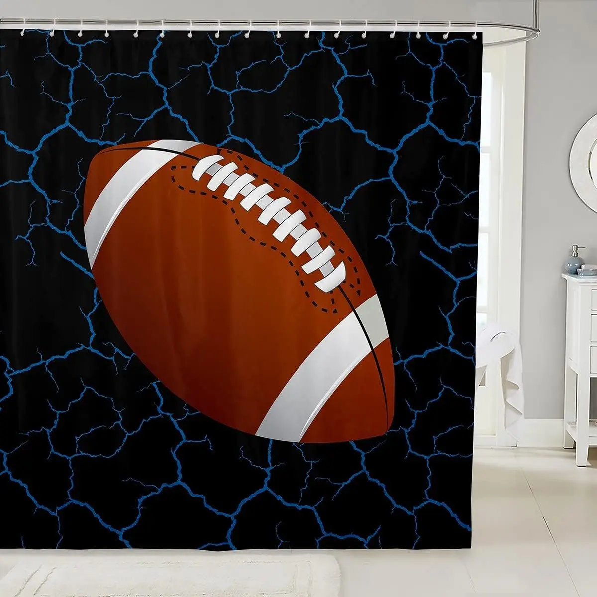 

American Football Printed Shower Curtain Stadium Field Teens Sports Bathroom Curtains Decoration Bathtub Screen with Hooks
