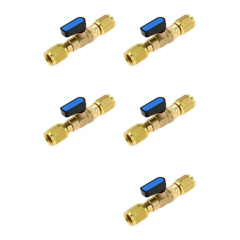 Cost Effective 5Pcs 1/4Inch SAE Female Adapter 7/16Inch-20 UNF Brass Shut-Off Valve Air Conditioner Refrigerant Ball Valve