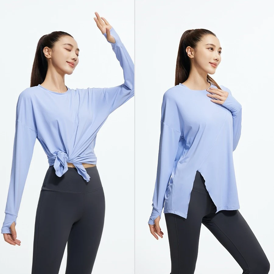 Ropa de Yoga con aberturas para mujer, ropa deportiva holgada de Fitness, informal, de manga larga, talla grande, 1 pieza, nueva