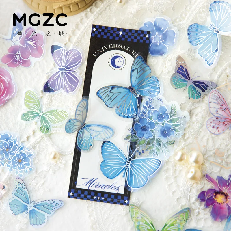 1pack/20Pcs Colorful Dreamy Butterfly Flower Stickers,Atmosphere Journal Collage Materials,DIY Decorative Stickers