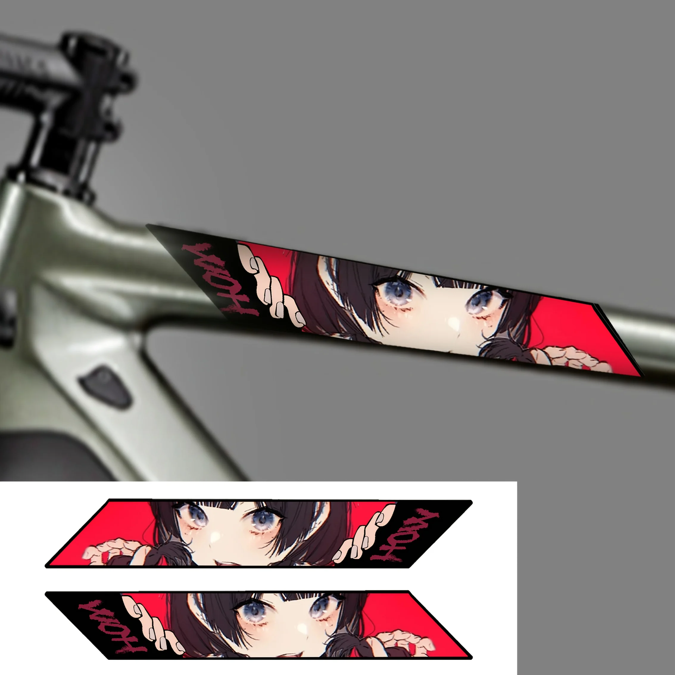 

2D Flat Motorcycle & Helmet Stickers, Anime Eye Style JDM Waterproof Decals for Road Bike Down Tube & Bike Modification
