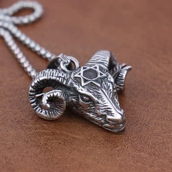 Gothic Pentagram Goat Head Pendant Chain Men Vintage Stainless Steel Demon horns Satanic Sheep Necklace Amulet Jewelry Wholesale