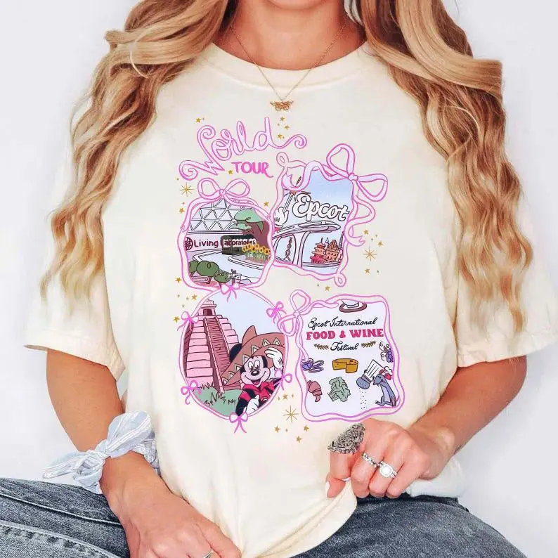 월트 디즈니 월드 에픽트 테마파크 월드 투어 티셔츠 에픽트 월드 투어 푸드 & 와인 티셔츠 디즈니 패밀리 셔츠 리빙 위드 더 랜드