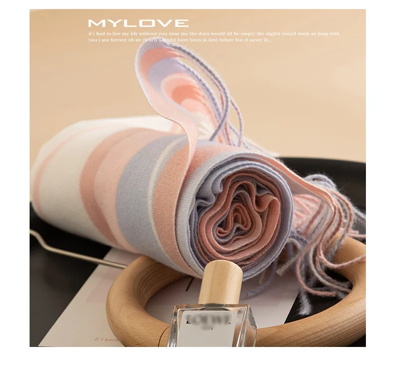 Korean Gentle and Sweet Color Bar Imitation Cashmere Scarf Women's Winter Explosion Advanced Sense Cold and Warm Scarf