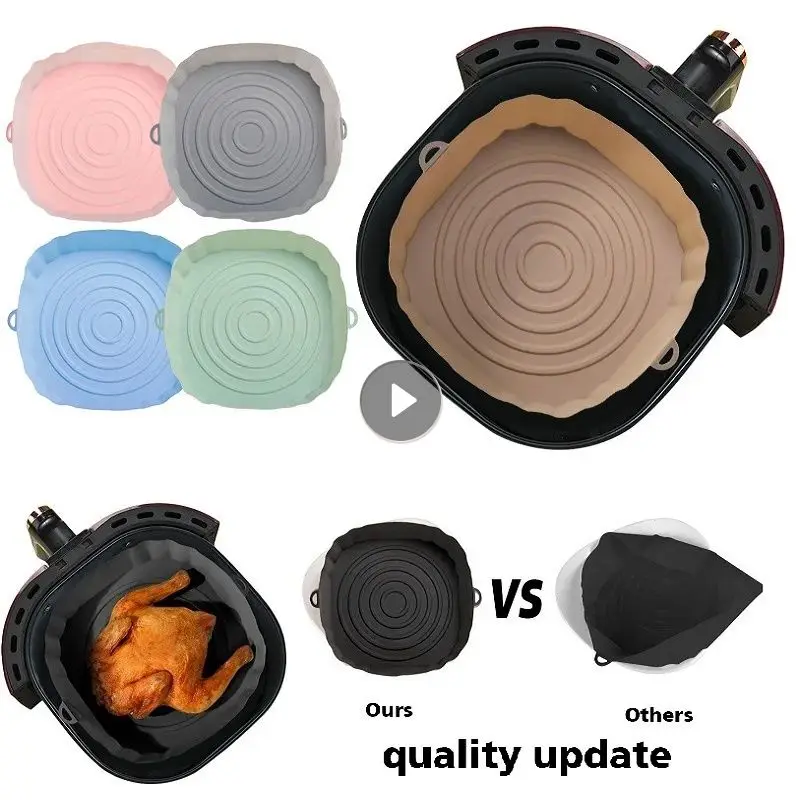 Air Fryer Pan Silicone Basket Airfryer Oven Baking Silicone Tray Reusable Airfryer Pot Pan Liner Mold Pizza Fried Kitchen Tools