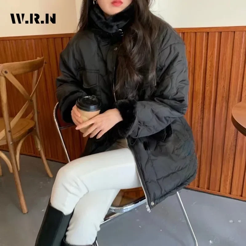 2023 Winter koreanische lässige Retro einreihige Parkas Reiß verschluss jacke für Frauen lose Oberbekleidung warme dicke feste Mode Mantel