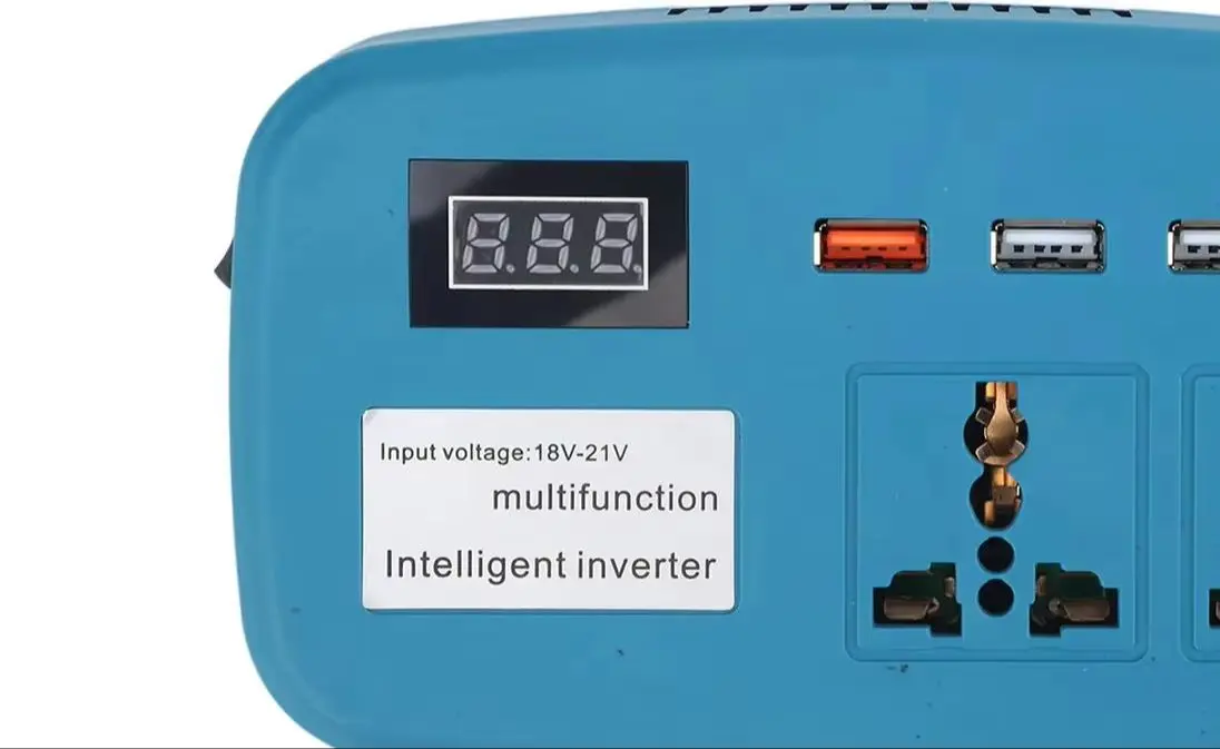 DC 21V to 220V Inverter 1100W, 3 USB Ports, Portable Battery Converter for Outdoor Camping, Compact Power Adapter