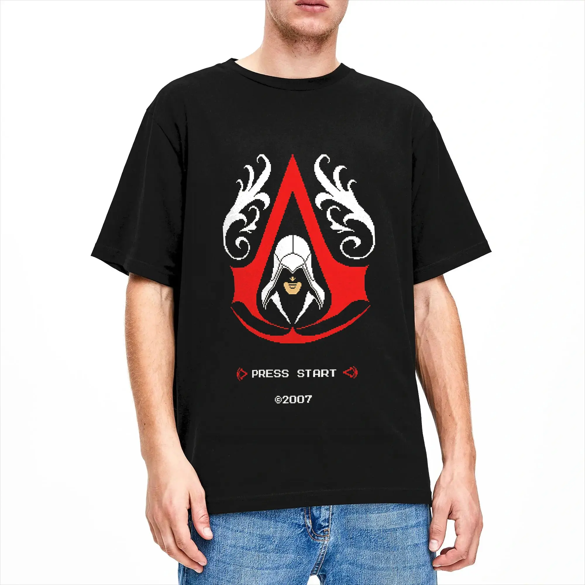 Assassins Creed Pixels T-Shirt Summer  Leisure T Shirts Pure Cotton O-Neck Oversize Top Tees Short Sleeve Vintage Tops