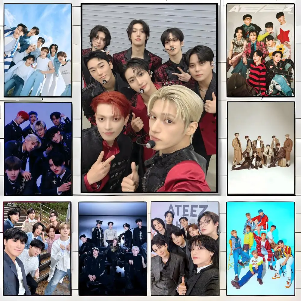 Boy Group A-ATEEZ Poster  Self-adhesive Art Waterproof Paper Sticker Coffee House Bar Room Wall Decor