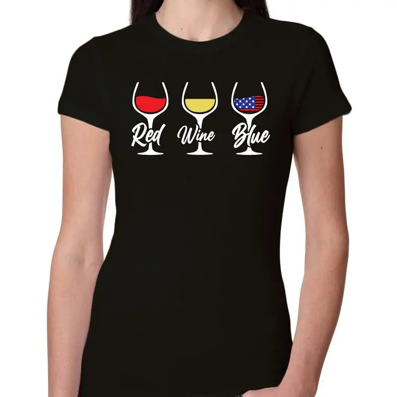 Camiseta juvenil ajustada para mujer con bandera americana, vino tinto, orgullo azul