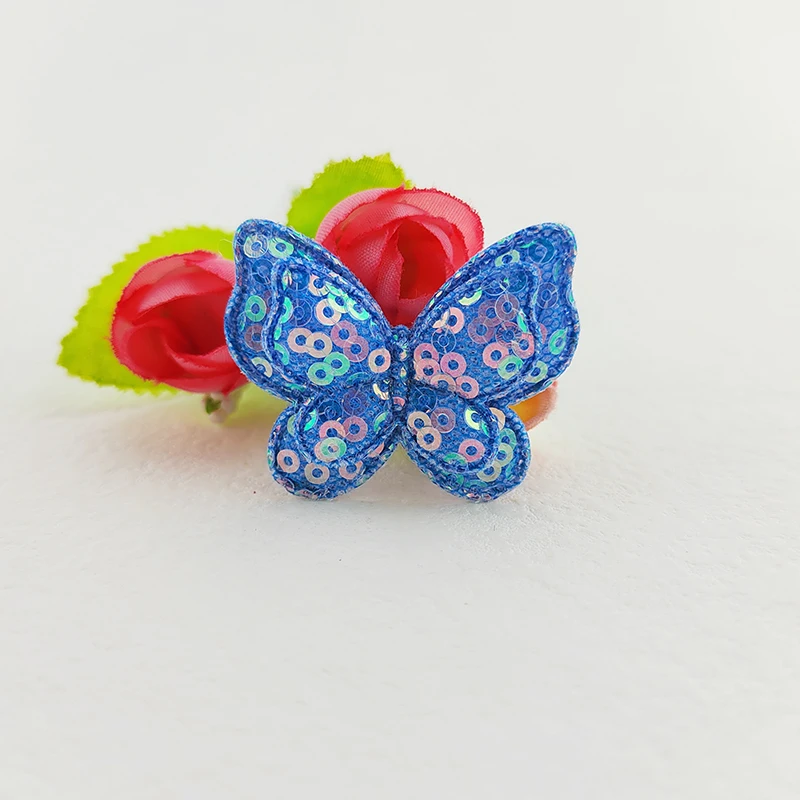 32 Stück, 4 x 3,5 cm, doppellagige Schmetterlingsapplikationen mit Pailletten, zum Aufnähen auf Babysocken, -mützen, für DIY-Kopfbedeckungen und als Accessoires. – Detail 11
