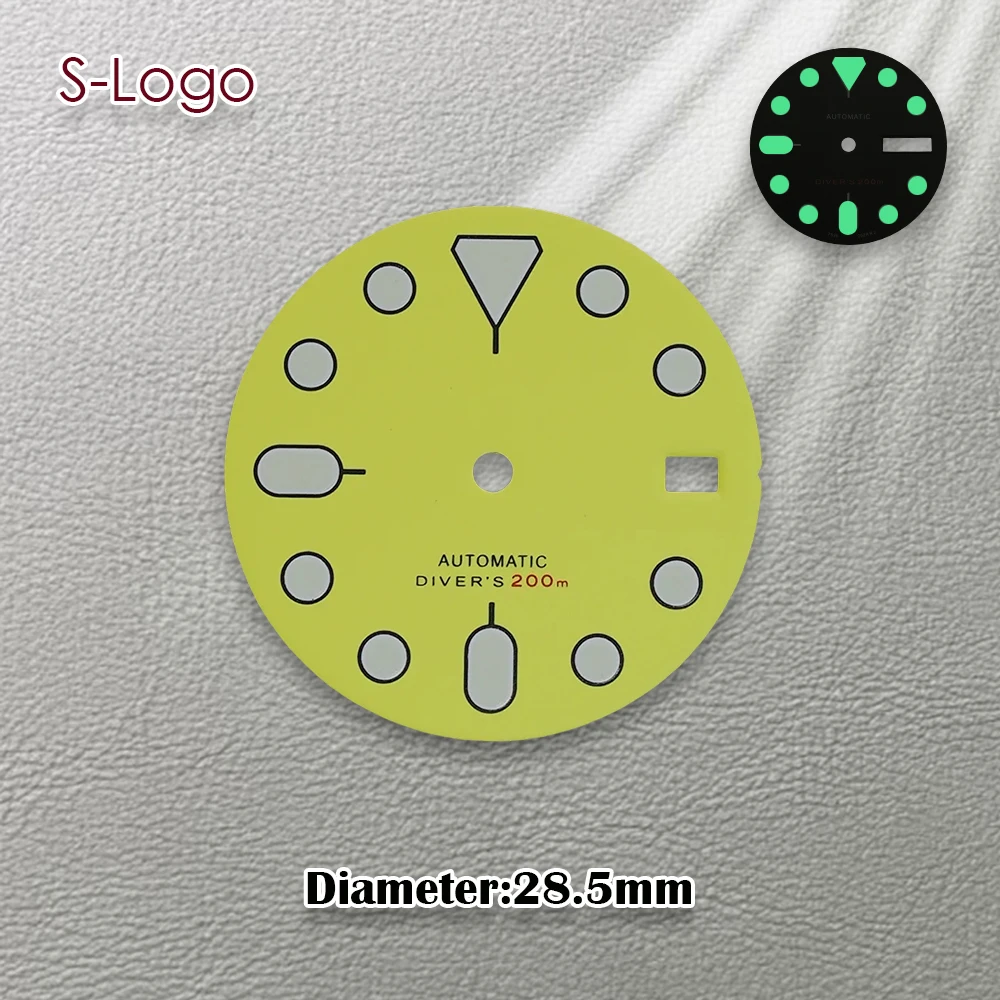 Mostrador de mergulho nh35 com logotipo s 28.5mm, adequado para movimento nh34/nh35/nh36, mostrador verde luminoso, acessórios de modificação de relógio