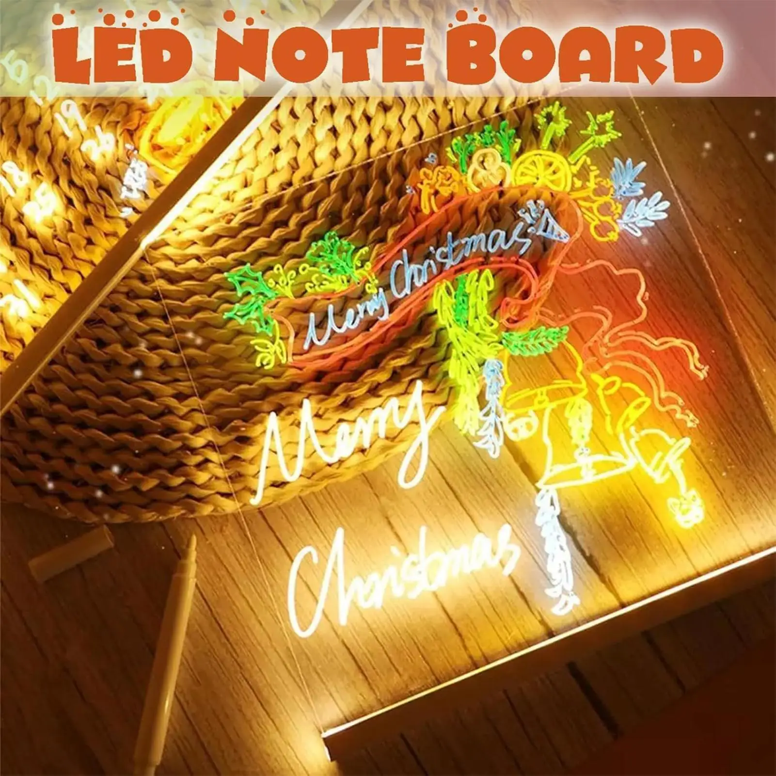 LED-Leuchten-Doodle-Brett, Acryl-Zeichenblock mit 7 schnell trocknenden Stiften, leuchtendes Schreibtablett für Kinder, Malspielzeug, Weihnachtsgeschenk