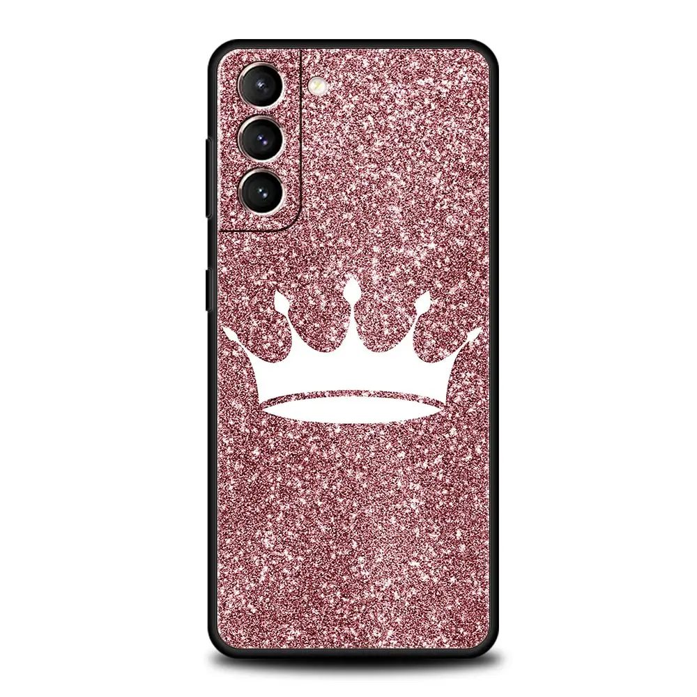 Rose Gold Pink Princess Queen Phone Case For Samsung Galaxy S23 S22 S21 Ultra S20 FE S10 S9 S24 Plus S10E Cover Silicone Shell