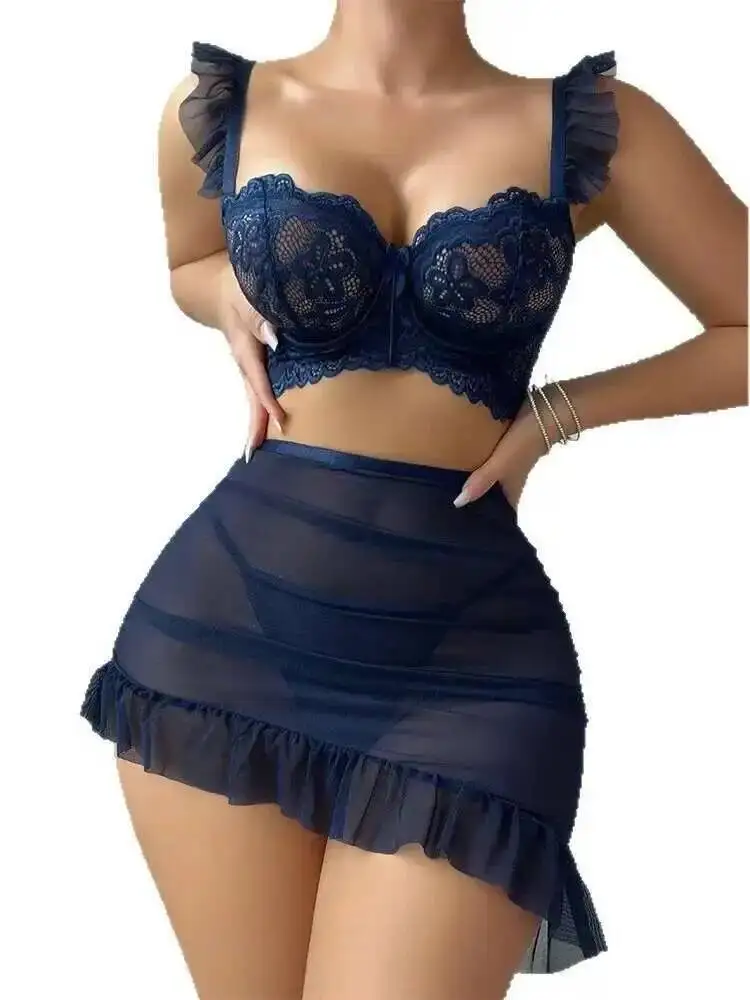 Sexy Spitze Mesh Transparent Einfarbig Rock Sets Backless Tiefe V Hosenträger Ärmellose Rock Sets Charming Elegante Casual AZXA