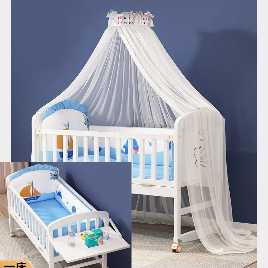 

Многофункциональная деревянная детская кроватка-трансформер в кровать для ребенка, приставная к взрослой кровати, с москитной сеткой и пеленальным столиком