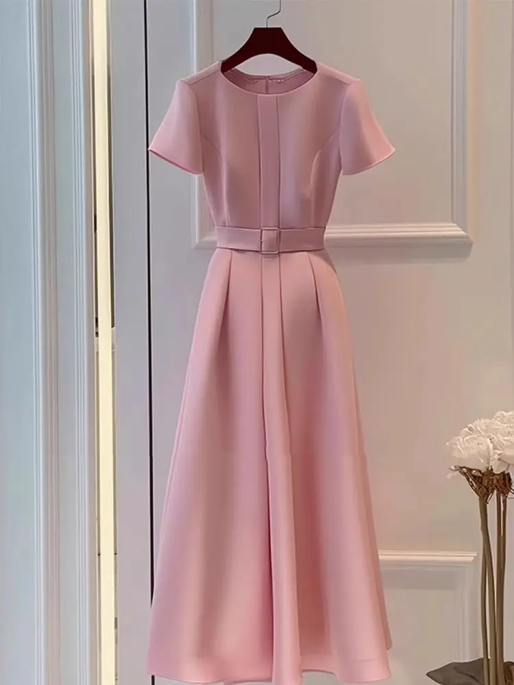 

Ele Summer Long Dr Women's ort Sve Fro High Waist A-Line Midi Dr Slimming Pear ape Meat Concealing