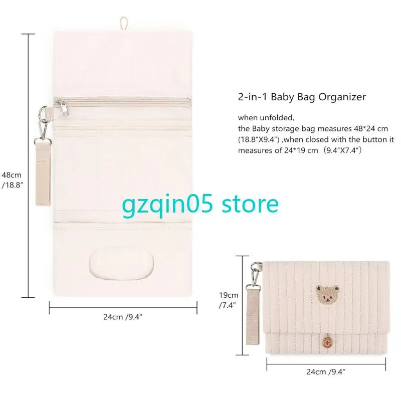 حقيبة حفاضات معلقة موفرة للمساحة H055، عربات قماش قطنية قابلة للطي، متوافقة مع منظم أساسي للسفر خفيف الوزن #6