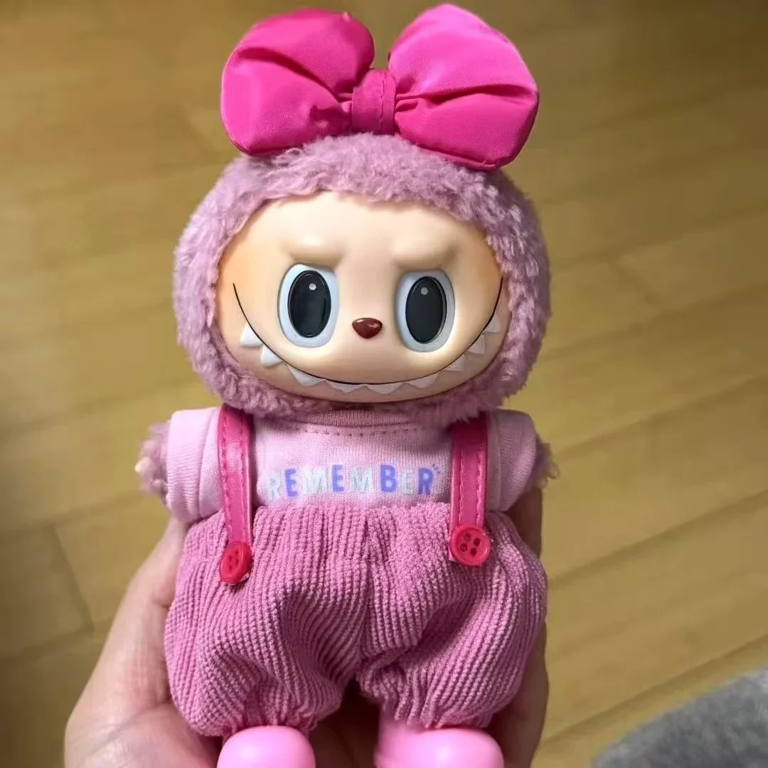 Mini vestiti per bambole in peluche Accessori per Ropa Labubu e tuta in cotone da 10 cm con fiocco rosa Set regalo di abbigliamento per abiti