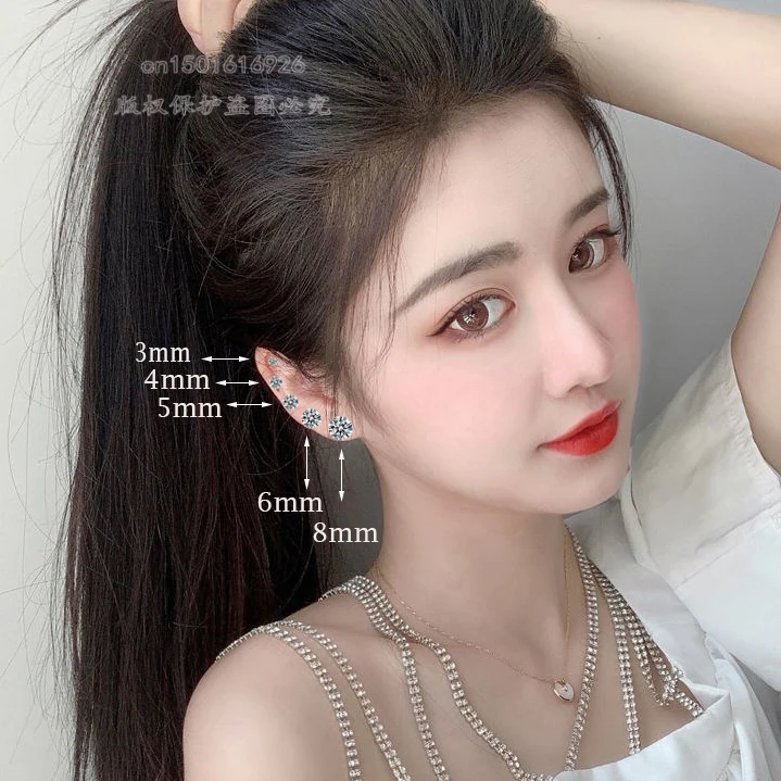Black Top Stainless steel Unisex Women Men Round Crystal Zircon Ear Studs Earrings Piercings Fashion non-allergic Jewelry