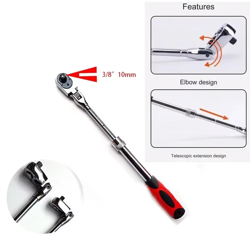 ABAE-72-Tooth Carbon Steel Retractable Ratchet Wrench Automatic Quick Release Spanner Multifunctional Hand Tool